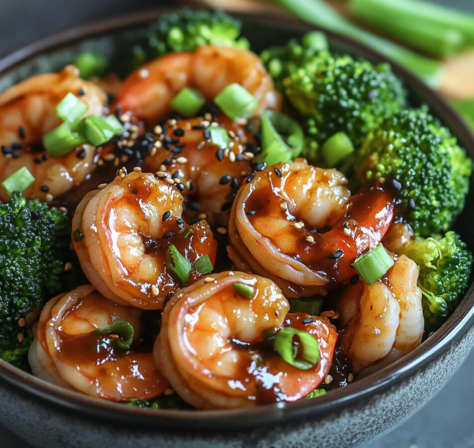 Garnelen-Brokkoli-Pfanne mit Knoblauchsauce genießen!
