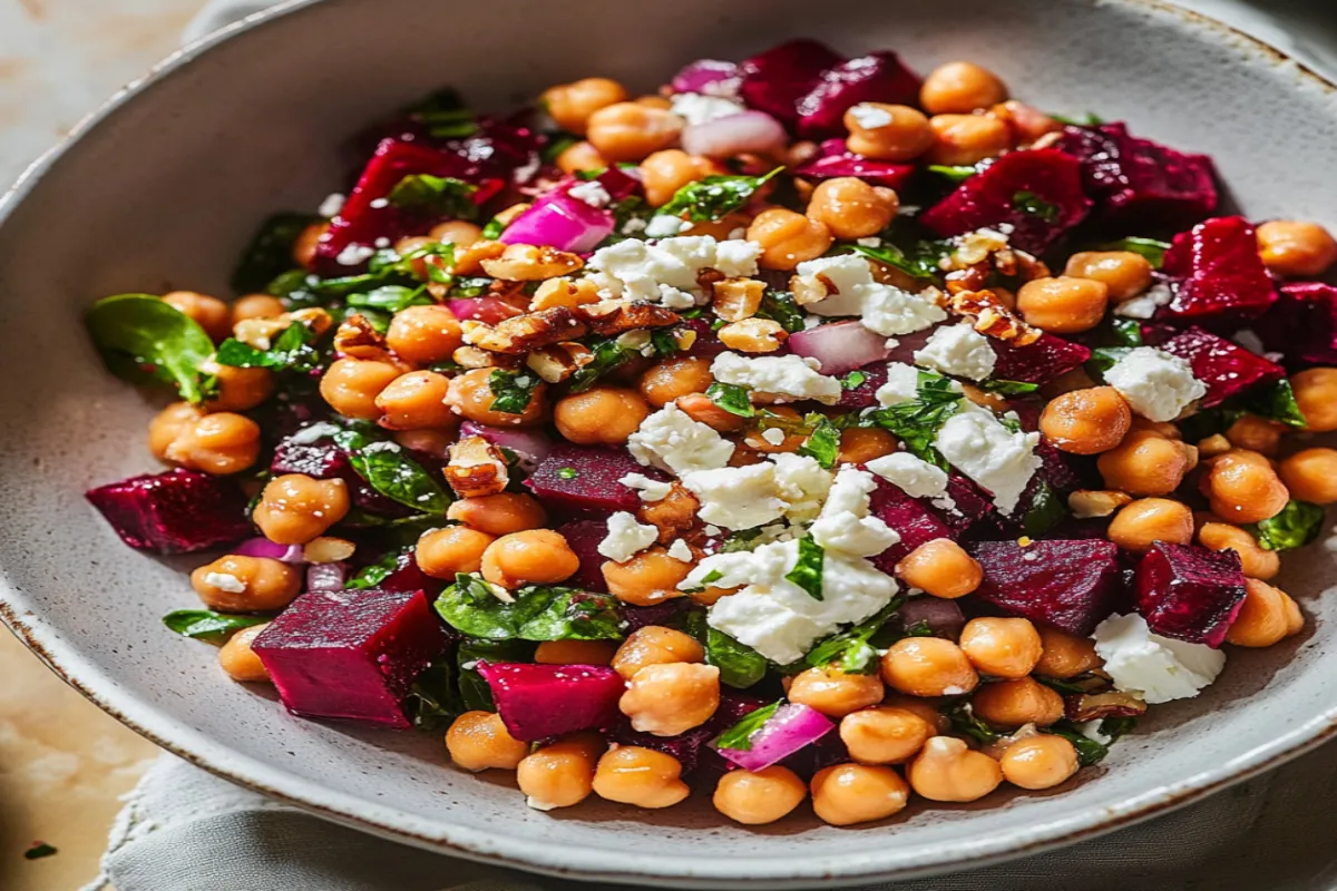 Kichererbsen-Rote-Bete-Feta-Salat mit Vinaigrette genießen!