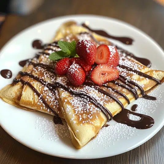 Französische Crêpes mit Erdbeeren und Schokolade