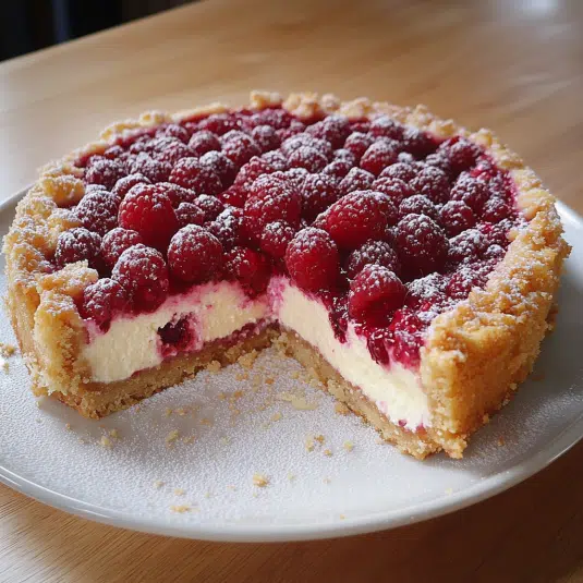 Vanille-Himbeer-Käsekuchen mit Streuseln