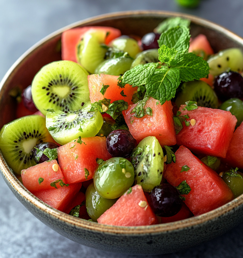 Wassermelonen-, Kiwi- und grüne Trauben-Salat: Erfrischend genießen!
