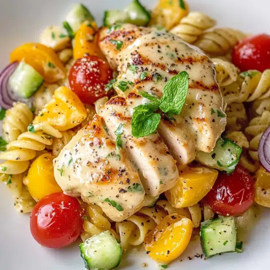 Griechischer Hähnchen-Tzatziki-Pasta-Salat