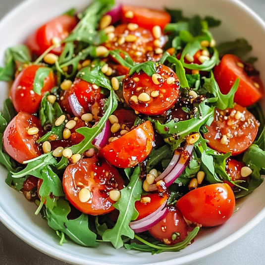 Frischer Tomaten-Rucola-Salat mit Pinienkernen
