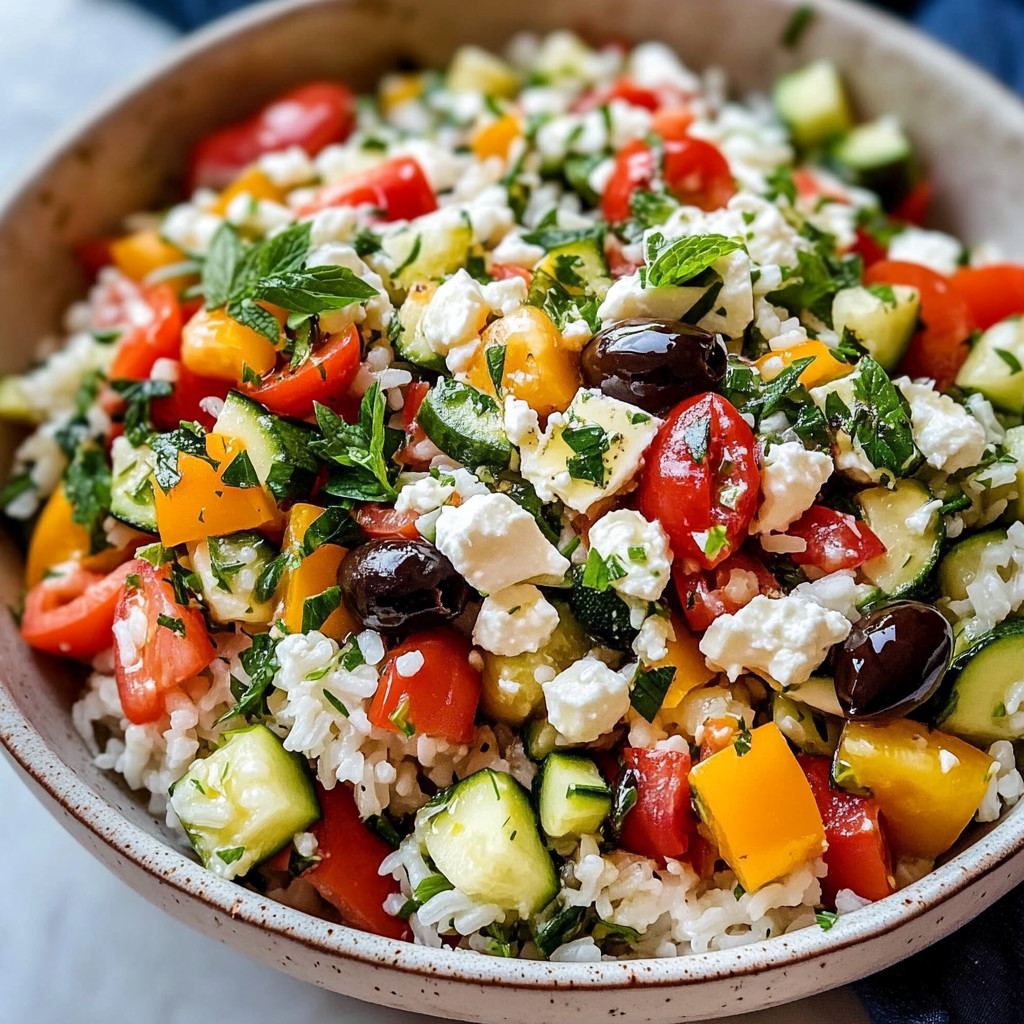 Frischer Reissalat mit Feta und Sommergemüse