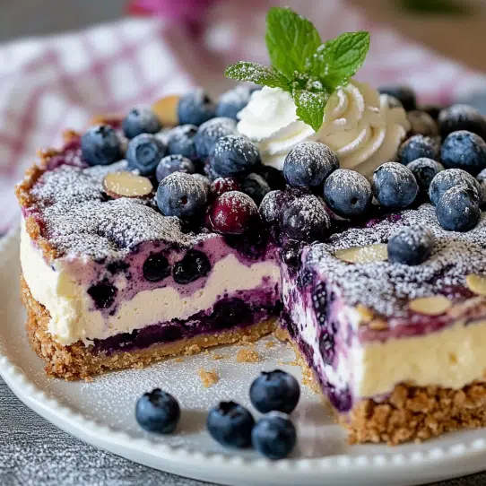 Blaubeer-Eistorte mit Knusperboden