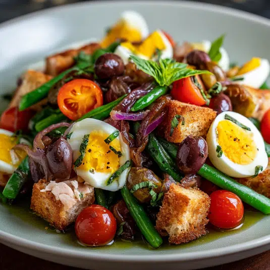 Brotsalat Niçoise mit Balsamico-Karamellisierten Zwiebeln – Erlebe den mediterranen Genuss!