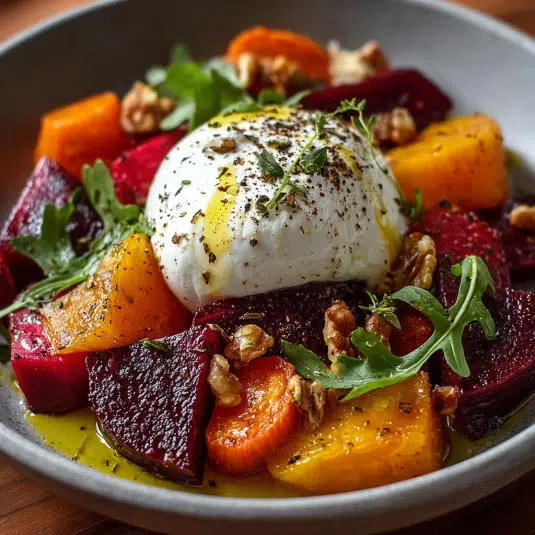 Gerösteter Rote-Bete-und-Karotten-Salat mit Burrata begeistert!
