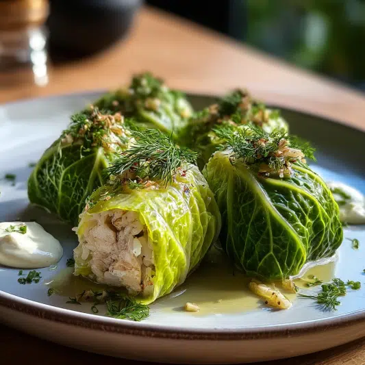 Wirsingröllchen mit Fisch-Reis-Füllung Wirsingröllchen mit Fisch-Reis-Füllung