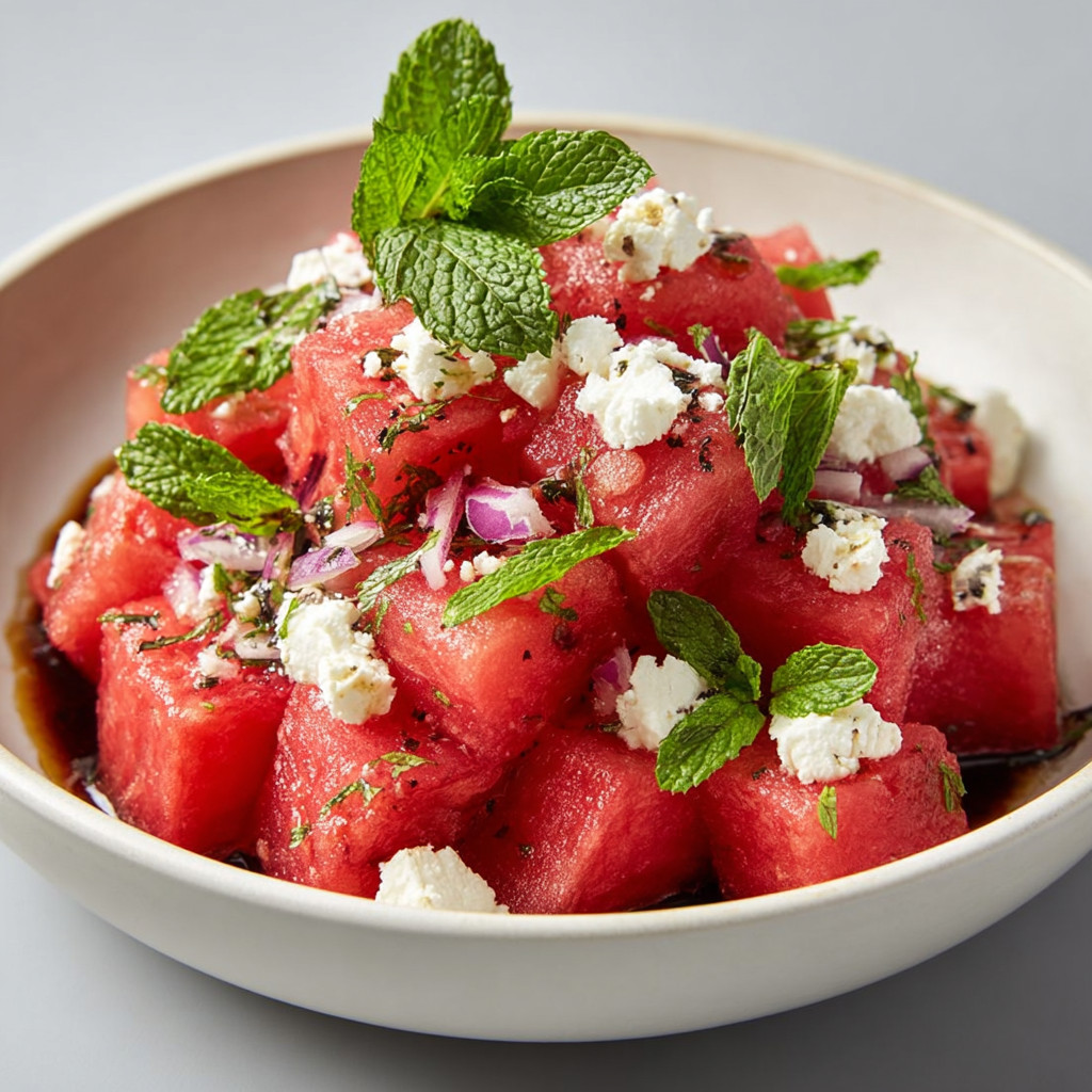 Erfrischender Wassermelonen-Salat mit Minze und Feta