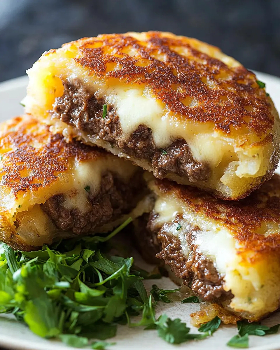 Kartoffelpuffer mit Rindfleisch und Käse gefüllt: Irresistibly Cheesy!