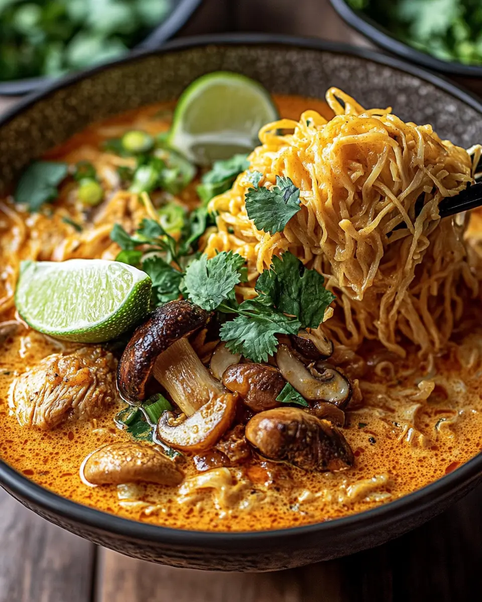Kokosnuss-Hühnchen Khao Soi mit Pilzen: Irresistibly Cozy Delight