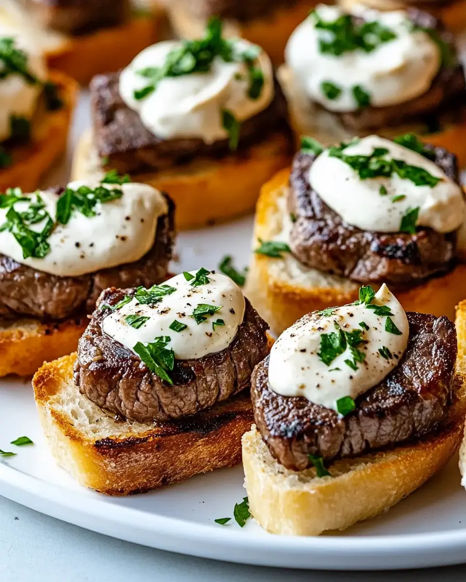 Knoblauchbrot Steakbissen: Juicy Bites with Zesty Horseradish Cream