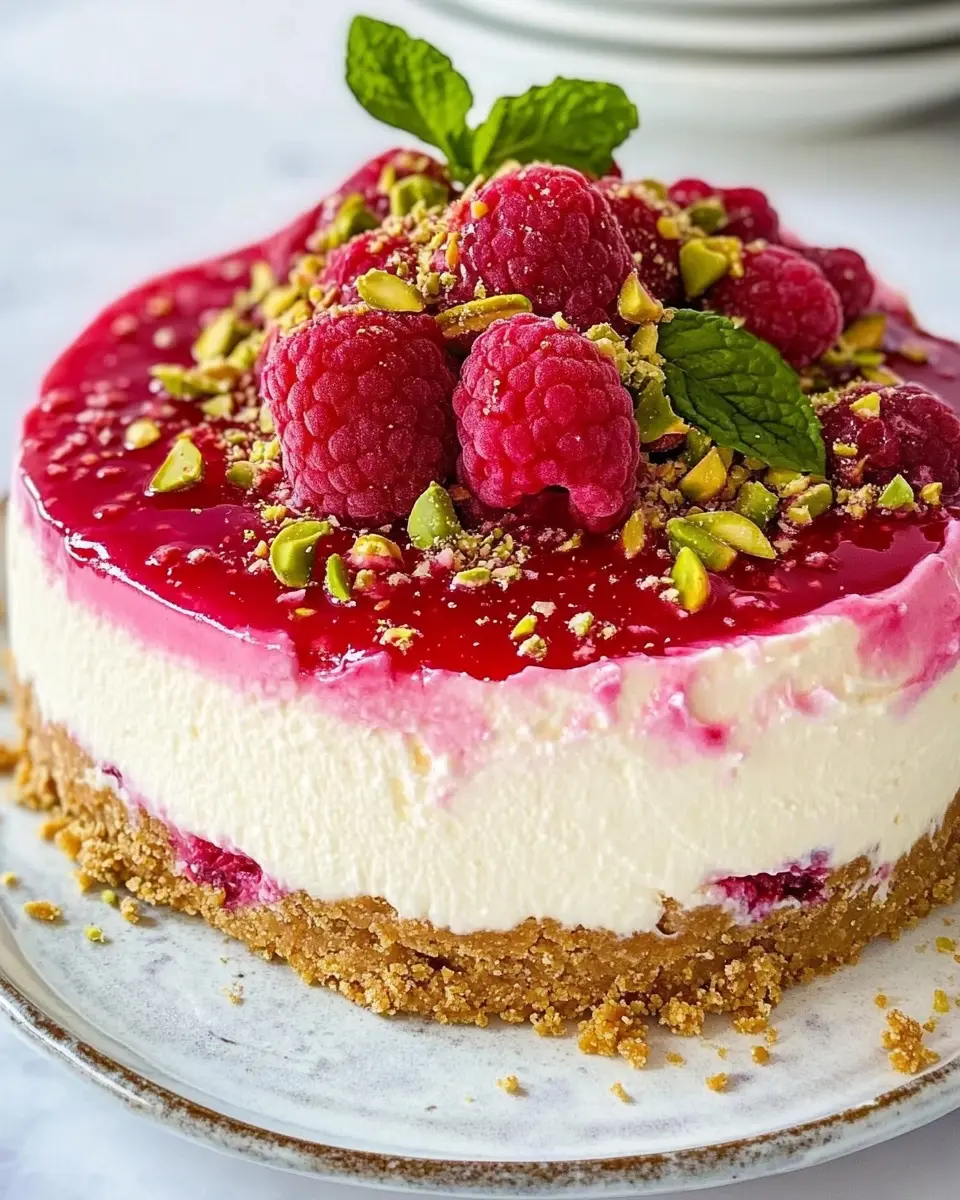 Zitronen-Himbeer-Käsekuchen mit Pistazienkruste – erfrischend und lecker!