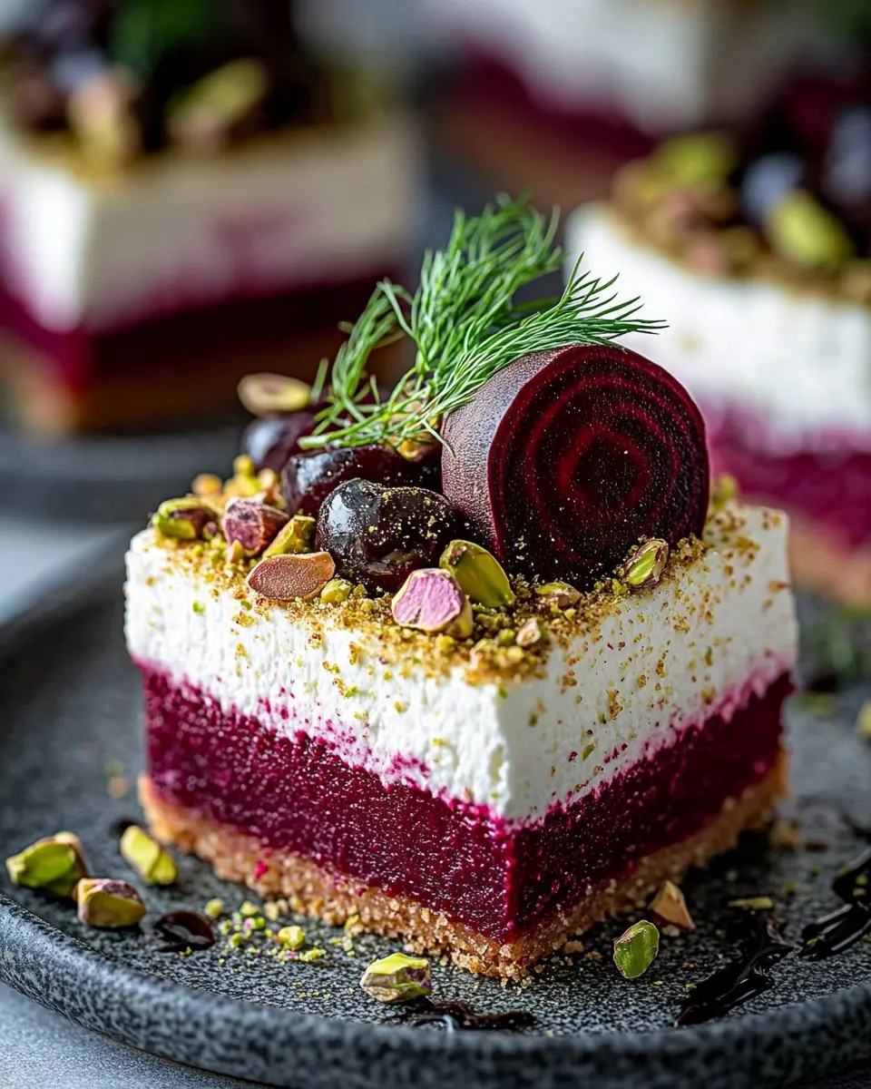 Rote-Bete-Feta-Cheesecake: Köstlich mit Dill und Pistazienstaub